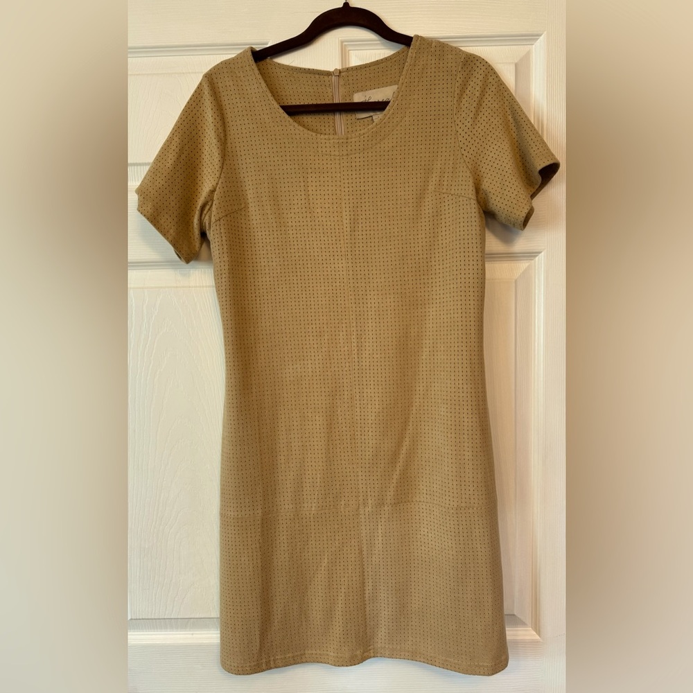 ethereal tan suede short sleeve dress L